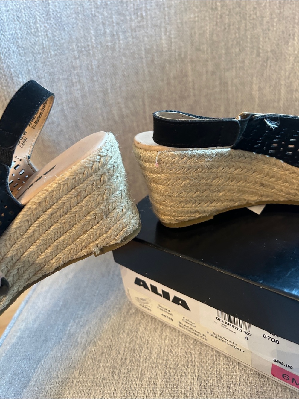Alia Black Perforated Espadrille Wedge Slingbacks - Picture 4 of 4